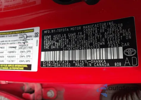 2009 Toyota Matrix S z USA, uszkodzony, nr VIN 2T1KE40E49C020235